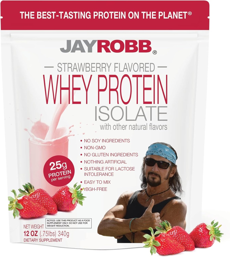 Jay Robb - Grass- Fed Whey Protein Isolate Powder, Ynkeligt lækker, Jordbær, 11 Servere (12 oz)