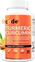 fitcode Gurkemeje med 95% Curcuminoider, Højeste potens, Non-GMO, Gluten Free, 1500mg af Ultra- Pure Gurkemeje med BioPerine for Enhanced Absorption, 30 Serving Veggie Kapsler