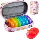 Serfeymi Weekly Travel Pill Organizer 2 gange en dag PM opgraderet Rainbow Pill Box 7 dag med transportabel lynlås PU læderpille sag, Medicin Organizer til piller, Vitaminer, fiskeolier - Pink 03