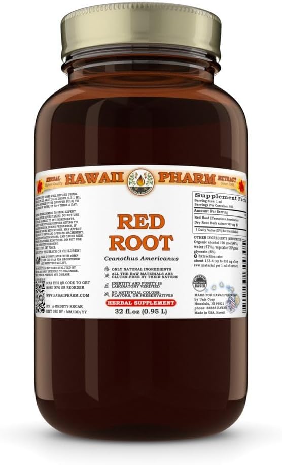 Hawaii Pharm Red Root Extract, tinktur for hjerte og lymperate Wellness, fremmer fordøjelseskomfort, aids Afgiftning, understøtter Gut Balance og Nutrient Absorption - 32 fl.oz