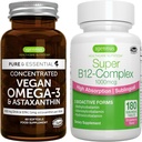 Vegan Omega-3 + Super B12- Complex 1000mcg Vegan Bundle, Sustainable EPA & DHA Algae Oil 1340mg + High Absorption Sublingual Vitamin B12 with Methylcobalamin, Adenosylcobalamin & Hydroxocobalamin, by I