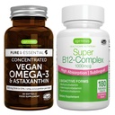 Vegan Omega-3 + Super B12- Complex 1000mcg Vegan Bundle, Sustainable EPA & DHA Algae Oil 1340mg + High Absorption Sublingual Vitamin B12 with Methylcobalamin, Adenosylcobalamin & Hydroxocobalamin, by I