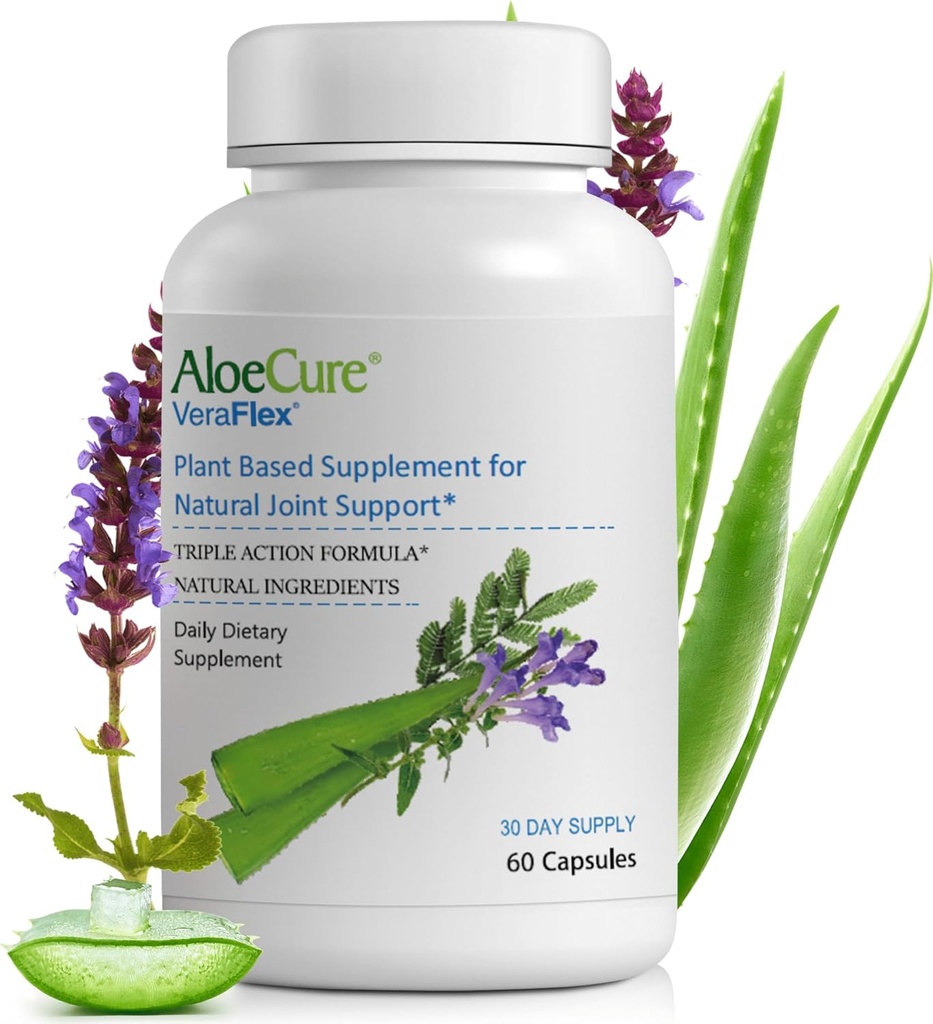 AloeCure VeraFlex Natural Joint Health Supplement med USDA Organic Aloe Vera - Plantbaserede kapsler til støtte Komfort, Mobilitet og Fleksibilitet - All- Natural Formel, 60 Kapsler