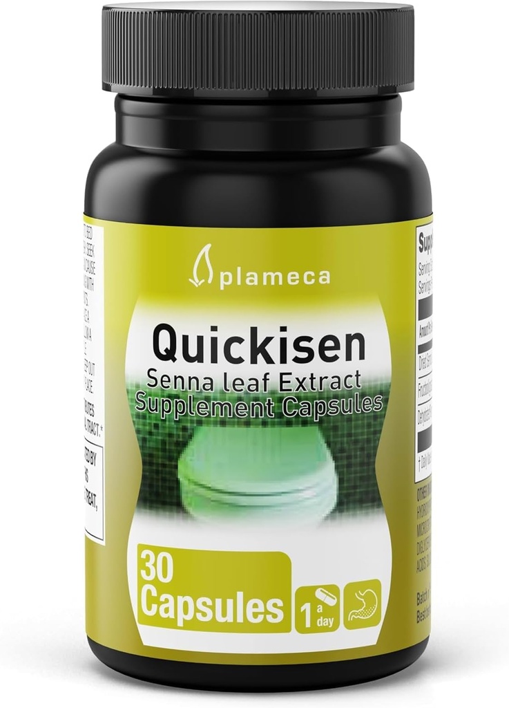 Plameca Quickisen Laxative Kapsler, Relief fra lejlighedsvis Forstoppelse, Natural Senna Extract, Understøtter Intestinal Health, Kosttilskud Gluten- Free og Dairy- Free, 30 Kapsler