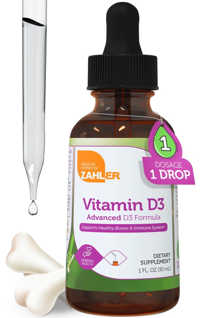 Zahler Liquid Vitamin D3 5000 IE - for voksne Knogler & Immunforsvar - Vitamin D3 Kosttilskud til kvinder og mænd (1 fl oz)