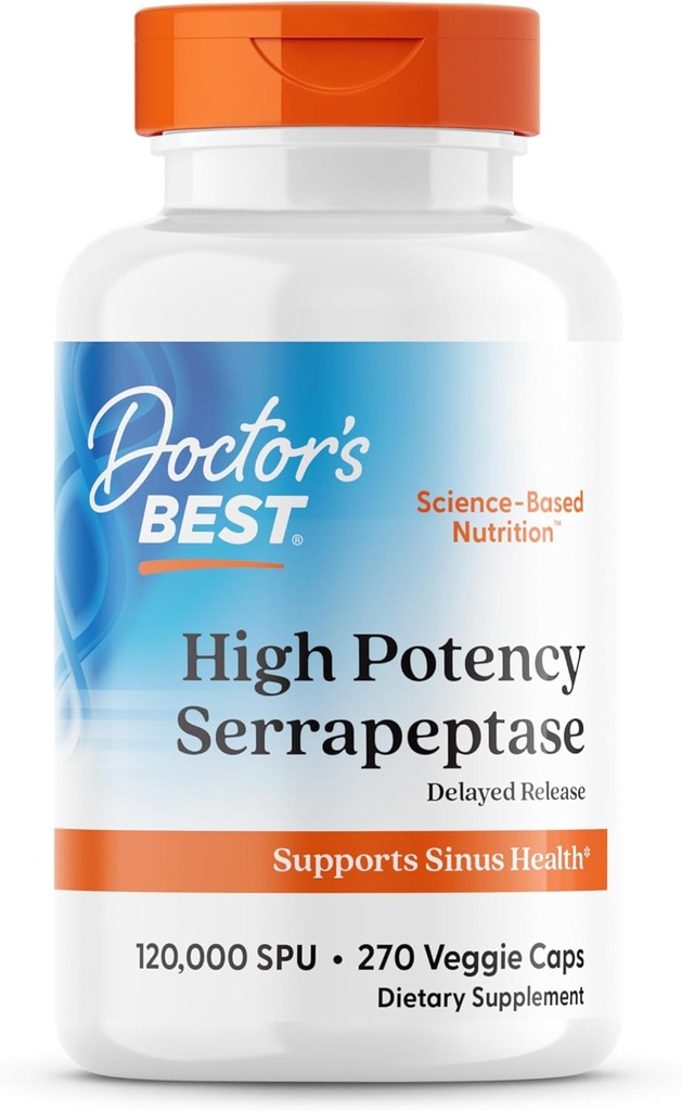 Doctors Best High Potency Serrapeptase, Supports Sinus Health, Non-GMO, Vegan 270 Veggie Caps