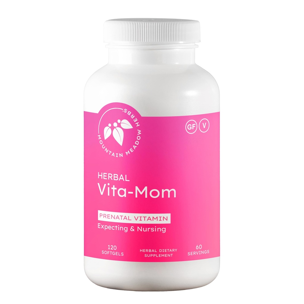 Mountain Meadow Urter Vita- MOM prænatale vitaminer - Urte supplement til kvinder med folinsyre, jern, multivitaminer og økologiske urter - 120 Softgels (2-måneders Tilgang)