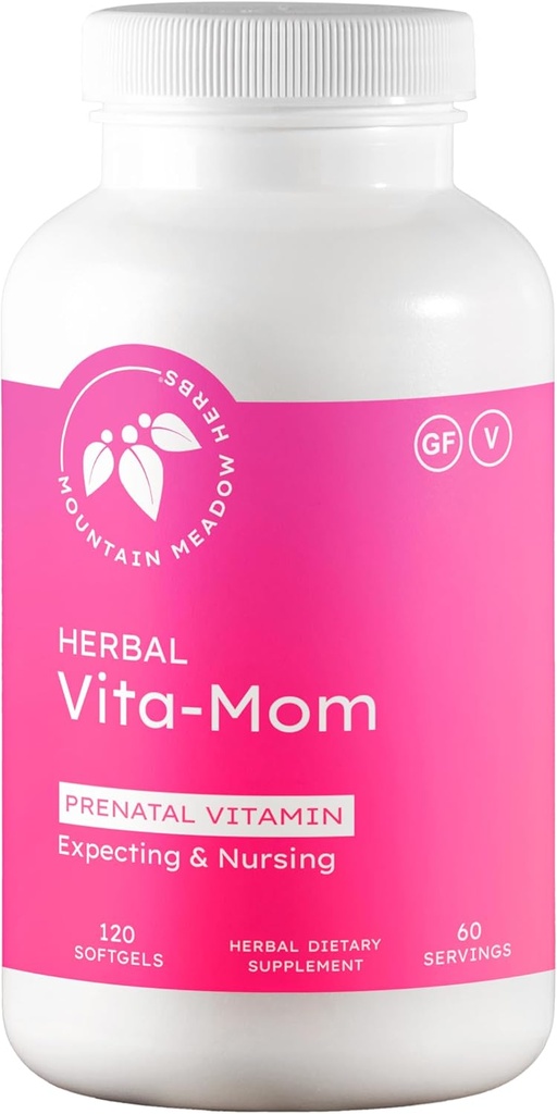 Mountain Meadow Urter Vita- MOM prænatale vitaminer - Urte supplement til kvinder med folinsyre, jern, multivitaminer og økologiske urter - 120 Softgels (2-måneders Tilgang)