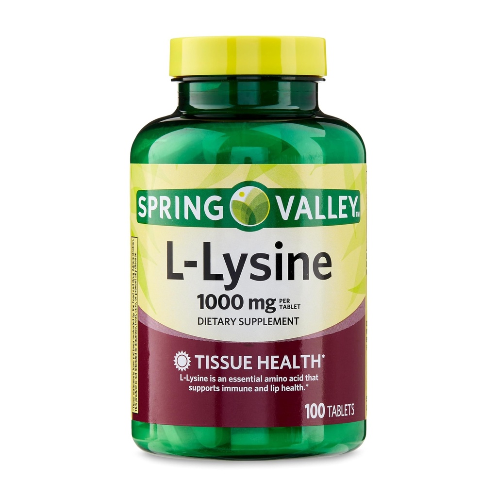 L- Lysin 1000mg tabletter - Essentiel Aminosyre til immunforsvar, kollagen formering og hudsundhed - høj- potens lysin supplement, 100 greve, glutenfri (pakning med 1)
