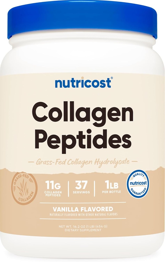 Nutricost Collagen Peptides Powder 1LB (454 G) (Vanilla) - Grass Fed Bovine Collagen Hydrolysate