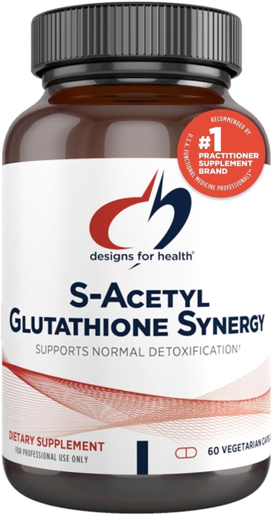 Design til sundhed S- Acetyl Glutathion Synergy - 200mg S- A- GSH med NAC + vitamin B6 - Non- GMO antioxidant supplement til støtte normal afgiftning (60 kapsler)