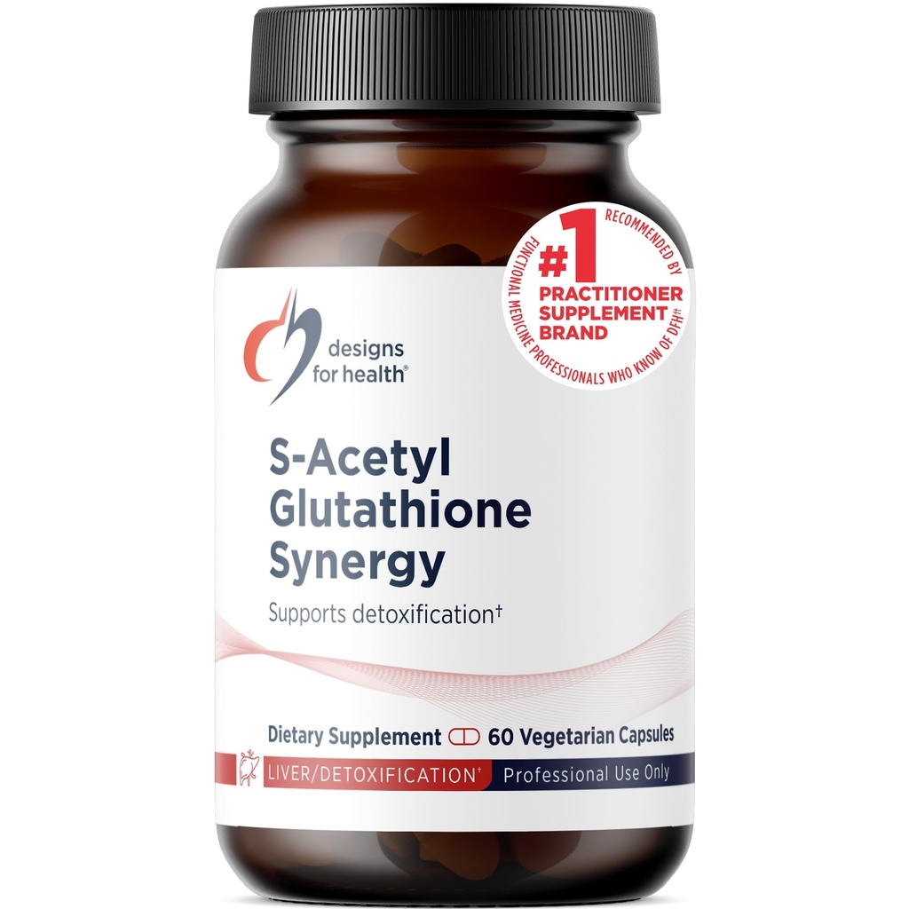 Design til sundhed S- Acetyl Glutathion Synergy - 200mg S- A- GSH med NAC + vitamin B6 - Non- GMO antioxidant supplement til støtte normal afgiftning (60 kapsler)