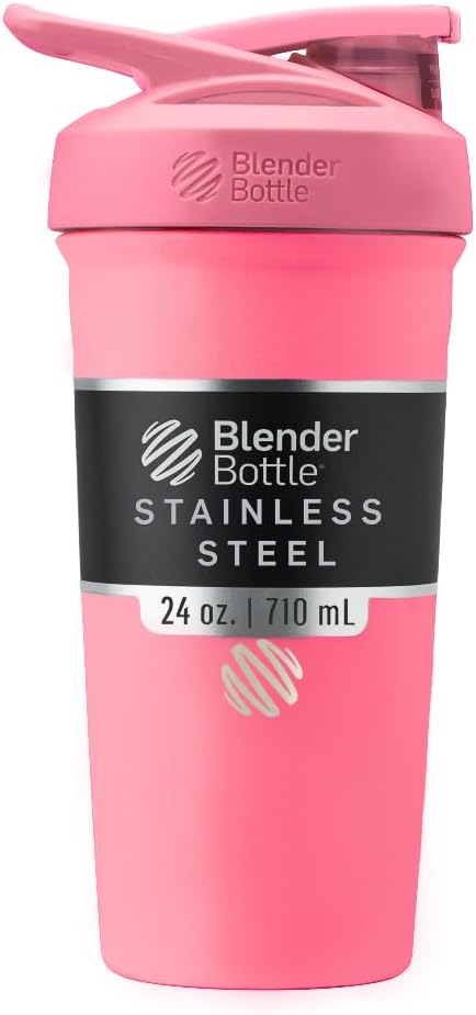 BlenderFlaske Sport Isoleret rustfrit stål Rykker Flaske med Wire Whisk, 24-Ounce, Pink - Protein Shakes & Hydration for Atleter & Fitness Entuaster, Easy Mixing, Holder Drikke kold, Lockbar Lid
