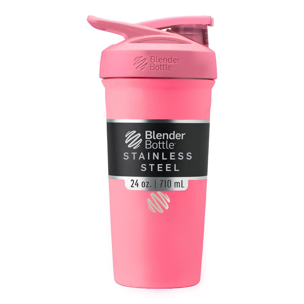 BlenderFlaske Sport Isoleret rustfrit stål Rykker Flaske med Wire Whisk, 24-Ounce, Pink - Protein Shakes & Hydration for Atleter & Fitness Entuaster, Easy Mixing, Holder Drikke kold, Lockbar Lid