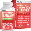 5- in-1 Økologisk gurkemeje Curcumin Supplement (4210mg) med berberine, Ceylon kanel bioperine og ingefær Kosttilskud til fælles, hjerte, tandkød, og metabolisk støtte (120 ct)