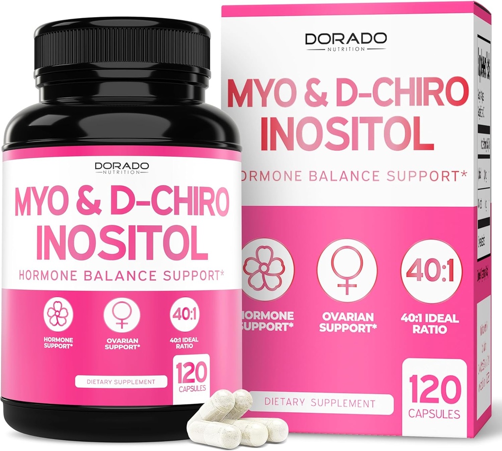 Myo- Inositol & D- Chiro Inositol tillæg for kvinder (120 kapsler, 2050mg Per Servering Ideel 40: 1 Ratio Myo Inositol) Hormonbalance for kvinder - tredjepart testet, Vegan Safe & USA Made - 120 Greve
