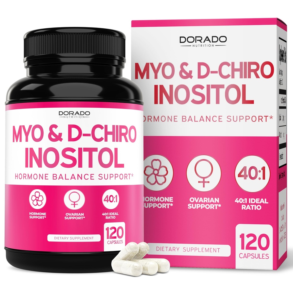 Myo- Inositol & D- Chiro Inositol tillæg for kvinder (120 kapsler, 2050mg Per Servering Ideel 40: 1 Ratio Myo Inositol) Hormonbalance for kvinder - tredjepart testet, Vegan Safe & USA Made - 120 Greve
