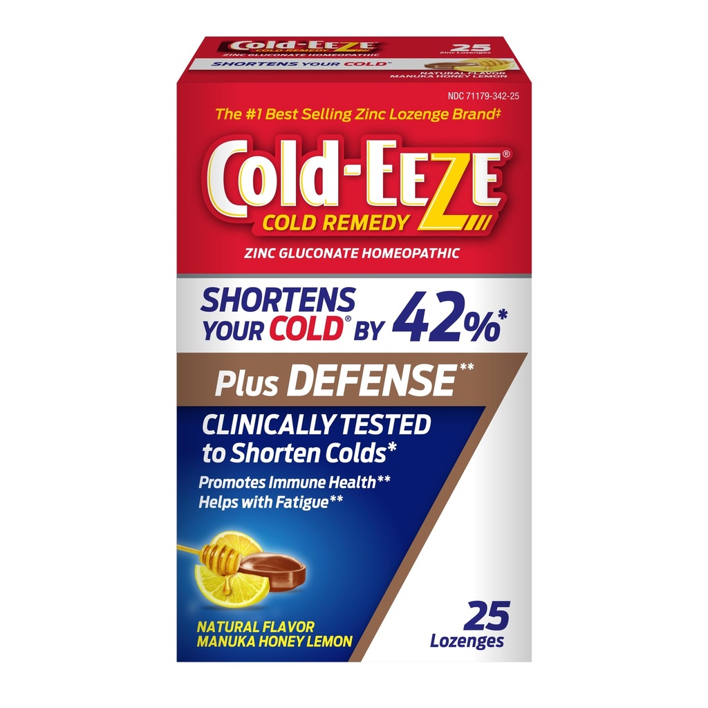 Cold- Eeze Plus Defense Natural Manuka Honey Lemon Zink Lozenges, Homøopatisk Cold Remedy, Shortens fælles kolde symptomer, fremmer immunsundhed, Sambucus Nigra, Echinacea og Rose HIPS, 25 Ct.
