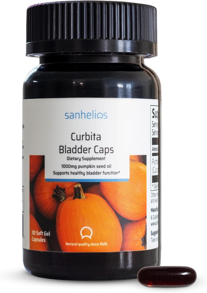 Sanhelios Curbita Bladder Caps Pumpkin Seed Oil 1,000mg - Healthy Bladder Function Support Supplement for Men & Women - Non-GMO, Sugar-Free, Preservative-Free, Gluten-Free - 30 Capsules - 1 Pack
