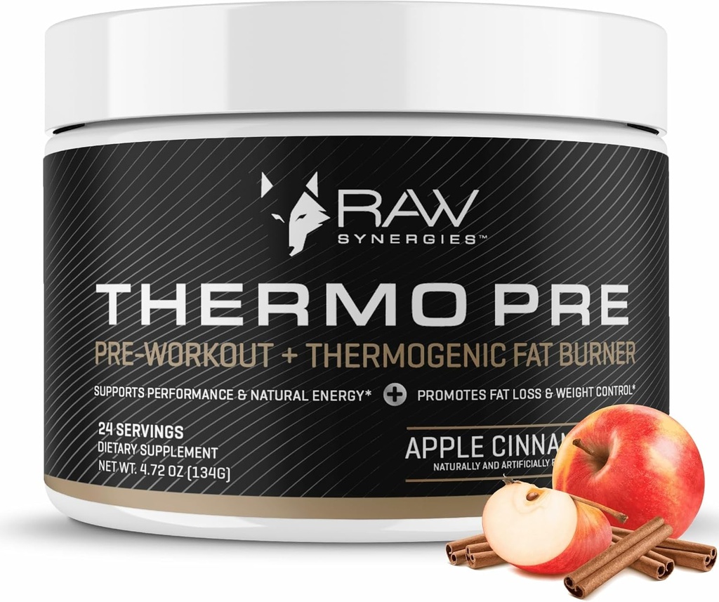 Thermo Pre - Fitness Support for aktive livsstil - Pre- Workout Thermogen & Metabolic Support - Plante-baserede, naturlige ingredienser - Apple Kanel - 24 Serveringer