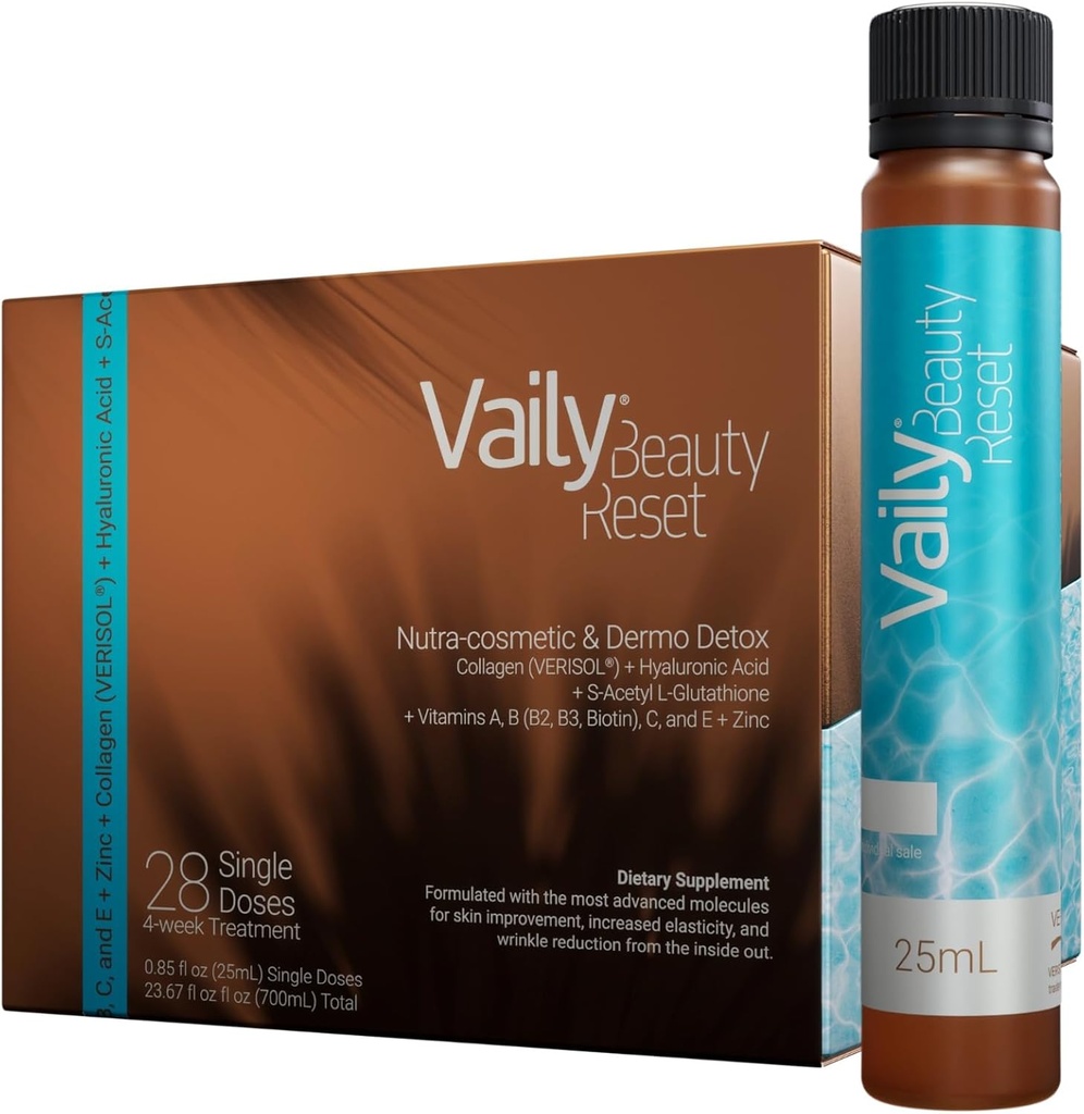 Skønhed Reset for Dermo- Detox - Flydende kollagen supplement drik for kvinder & mænd med Hyaluronsyre, L-Glutathion, Biotin, Vitamin og zink til hud til at bekæmpe cellulite & Wrinkles - 23.67 Fl oz