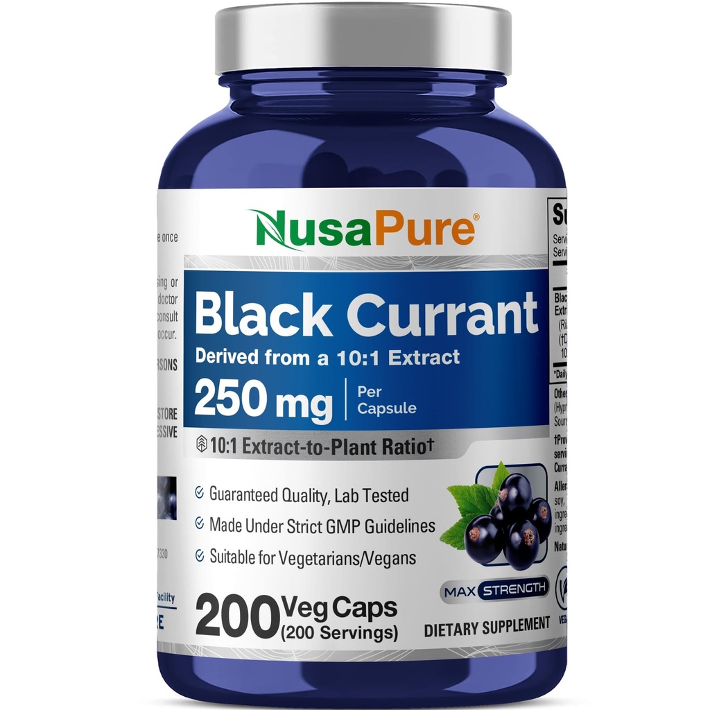 NusaPure Black Currant 10: 1 Extract, 250 mg svarende til 2.500mg, per Veg Caps 200 Vegan, Non- GMO