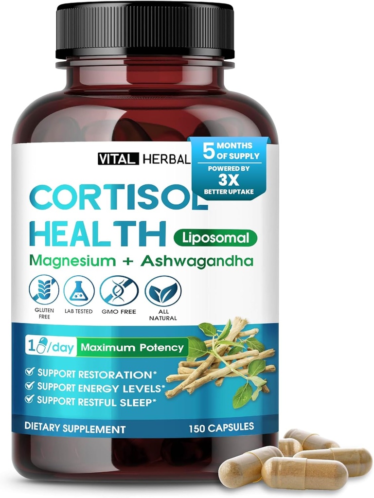 VARME HERBAL Cortisol Health Supplement - Liposomal Magnesium med Ashwagandha L-Theanine St. John 's Wort - Maksimal potens - Support Restaurering, Styrke - Made in USA