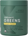Sports Research ® Organic Green Superfood Powder w / Spirulina, Chlorella, Adaptogens, Enzymes, Probiotika & 8 VIT Bs til Gut & Mood Support * - Vegan, Sugar- Free & Low- Cal Ananas Coconut 30 Servere