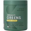 Sports Research ® Organic Green Superfood Powder w / Spirulina, Chlorella, Adaptogens, Enzymes, Probiotika & 8 VIT Bs til Gut & Mood Support * - Vegan, Sugar- Free & Low- Cal Ananas Coconut 30 Servere