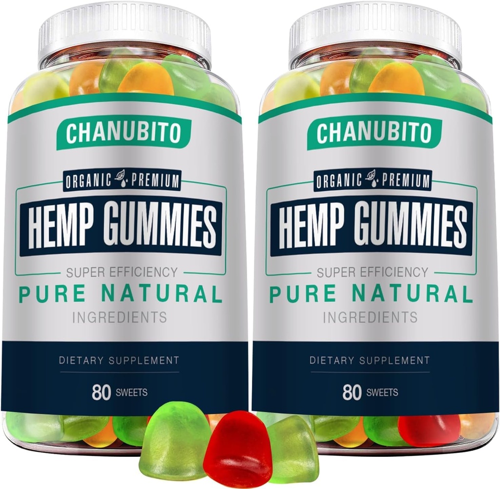 Hamp Gummies (2 pakker) Økologisk Hamp tillæg Høj potens for voksne - med Pure Hamp Oil Extract - Natural Edibles Gummy- Vegan, Non- GMO, Lavsukker