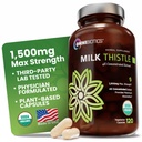 OmniBiotics Organic Milk Thistle Supplement 1500mg - 4X koncentreret ekstrakt med Silymarin - høj potens lever Detox & Support - 120 Veganske kapsler