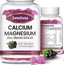 Calcium Gummier med D3, Calcium Magnesium tillæg med Glycinat, Kalium, Vitamin D3 & K2, & Hele naturlige fødevarer til ben & immunsupport- 120 Chewable Gummy Elderberry Flavor