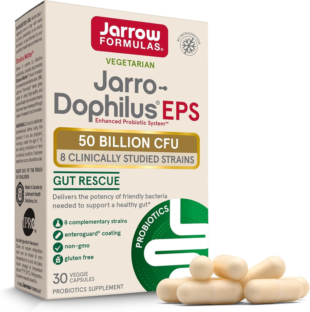 Jarrow Formulas Jarro- Dophilus EPS - 50 Millioner Organismer Per Servering - 30 Enteric Coated Veggie Caps - Multi- Strain Probiotic - Intestinal & immunforsvar - Op til 30 Servere