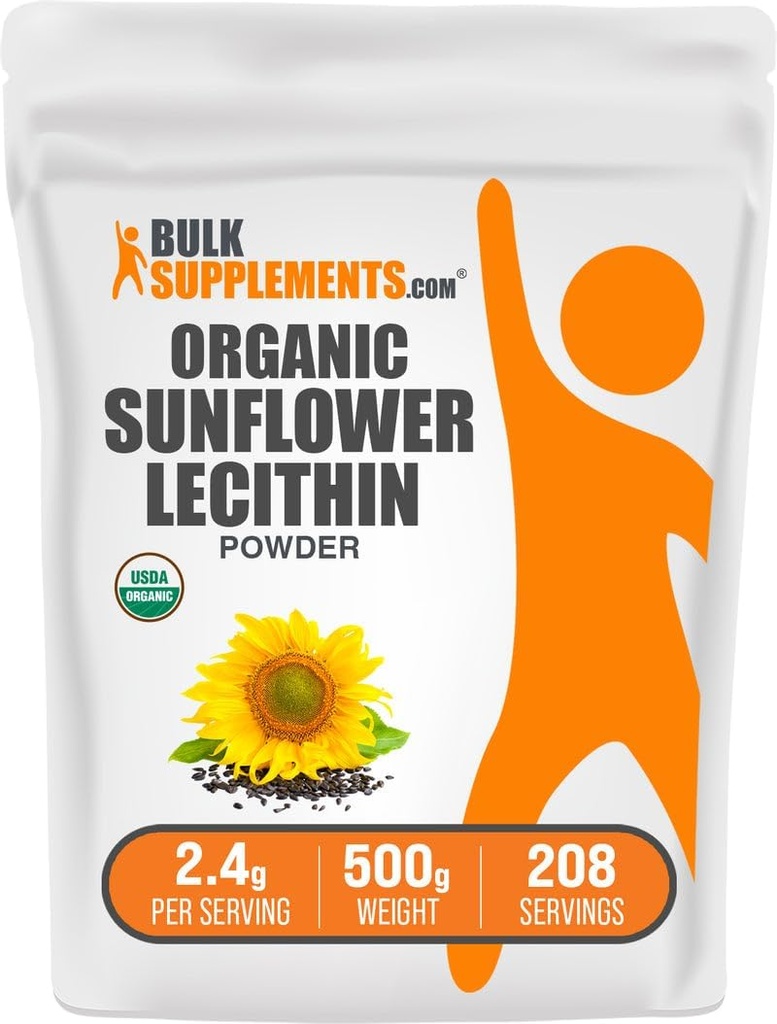 BulkSupplements.com Organic Sunflower Lecithin Powder - Sunflower Lecithin Supplement, Nutritional Supplement, Food Grade - Vegan & Gluten Free, 2,4 g per Serving, 500g (1.1 lbs) (Pack of 1)