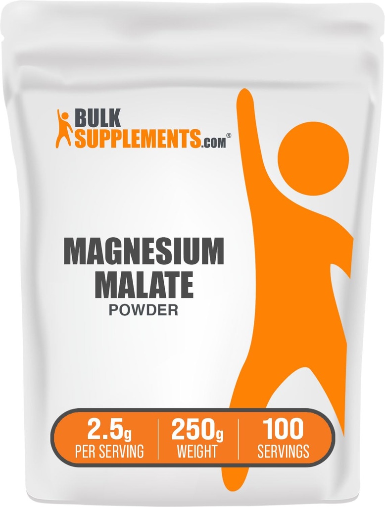 BulkSupplements.com Magnesium Malat Powder - Magnesium Kosttilskud, High Bioavailability - Unflavored & Gluten Free, 2,5 g per Serving, 250 g (8,8 oz) (pakning med 1)