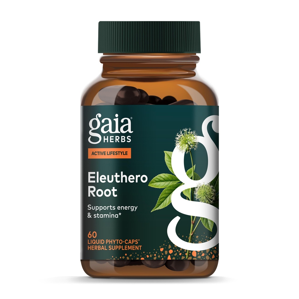 Gaia Herbs Eleuthero Root - Energi, Stamina & Mental Endurance Support - Eleuthero Root (Sibirisk Ginseng) Adaptogen Herbal Supplement - 60 Vegansk flydende Phyto- kapsler (30- Day Supply)