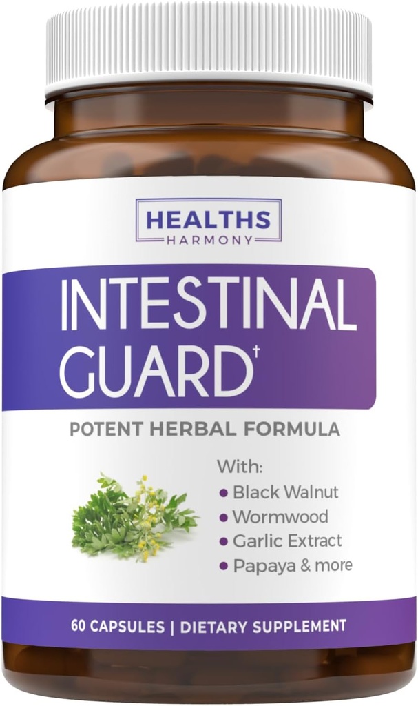 Intestinal Guard (non-GMO) - Potent naturlig formel med ormwood, sort valnød, Goldenseal, PAU D 'Arco, Clove, hvidløg, Mere - Alt i ét tillæg - 60 kapsler (ingen piller)