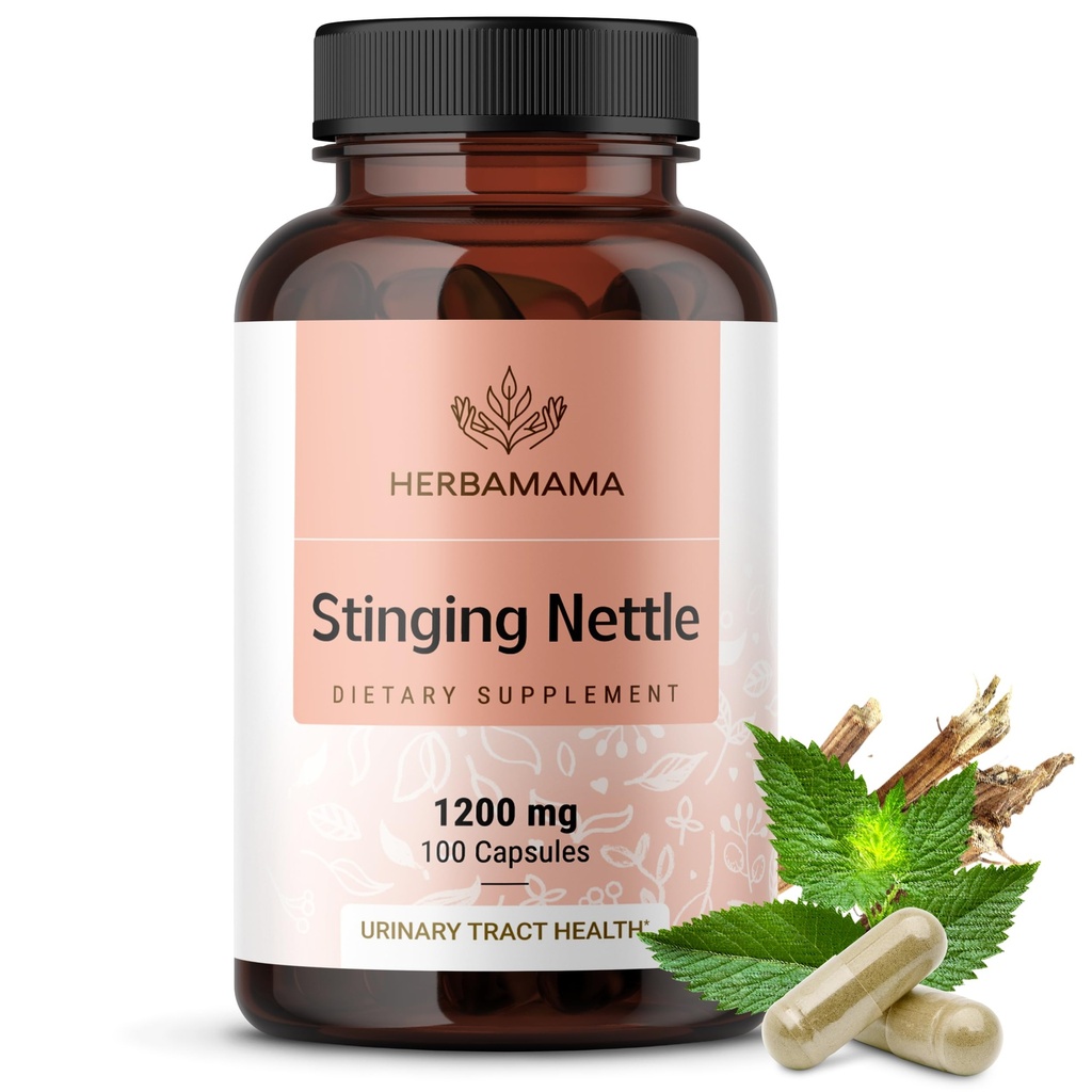 HERBAMAMA Stinging Nettle Kapsler - 1200mg Stinging Nettle Root Extract for Urinary Tract Support - Vegan, Non- GMO Urtica Dioica Supplement