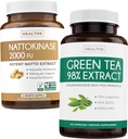 Natokinase & grøn te (2-måned Tilgang) Grøn Vitality Boost - Natokinase 2000 FU Kraftig naturligt gæret Soybeans -120 Caps & grøn te Uddrag 98% med EGCG (non-GMO) Natural Metabolisme Boost