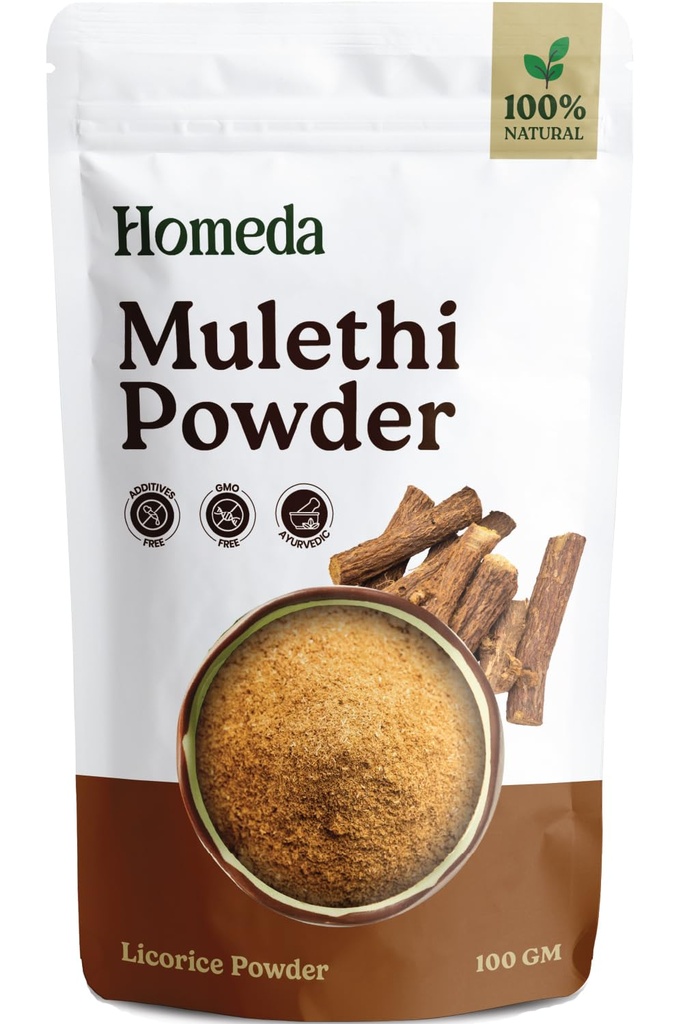 Organic Lakrids Root Powder (3.5 oz - 100g), Mulethi Powder Organic for Face, Pure Lakrids Root Extract for Skin, Regaliz Raiz Organico Tørret Lakrids Roots Herb, Extracto De Regalis 0,2 lb