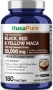 NusaPure Maca Root Black, Red, Yellow 20,000mg - 180 Vegankapsler (Vegan, Non- GMO, Gluten Free) Bioperine