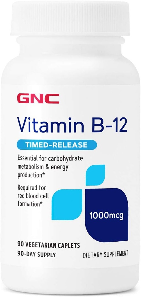 GNC Vitamin B-12 1000mcg, Understøtter energiproduktion, 90 kapsler