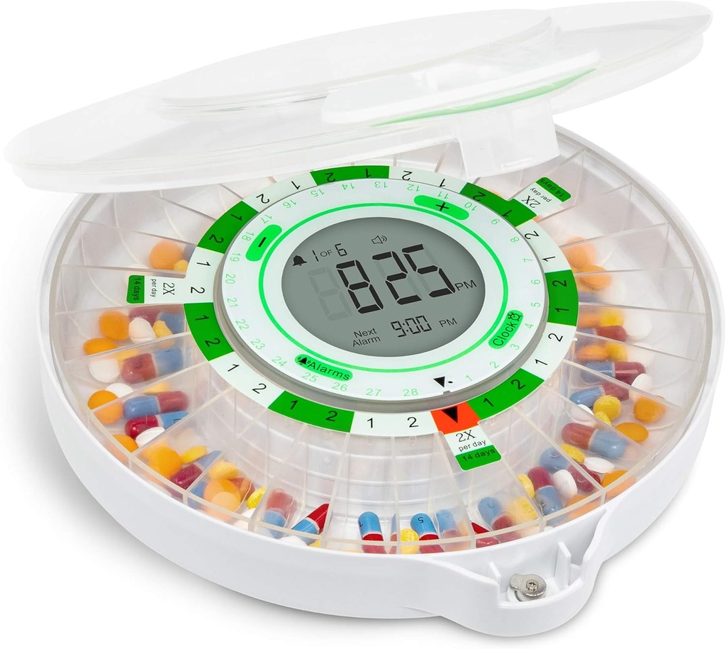 Live Fine 28-dag automatisk pilledispenser med opgraderet LCD-skærm, nøgle lås, lyd og lys til receptioner, medicin, vitaminer, kosttilskud og mere