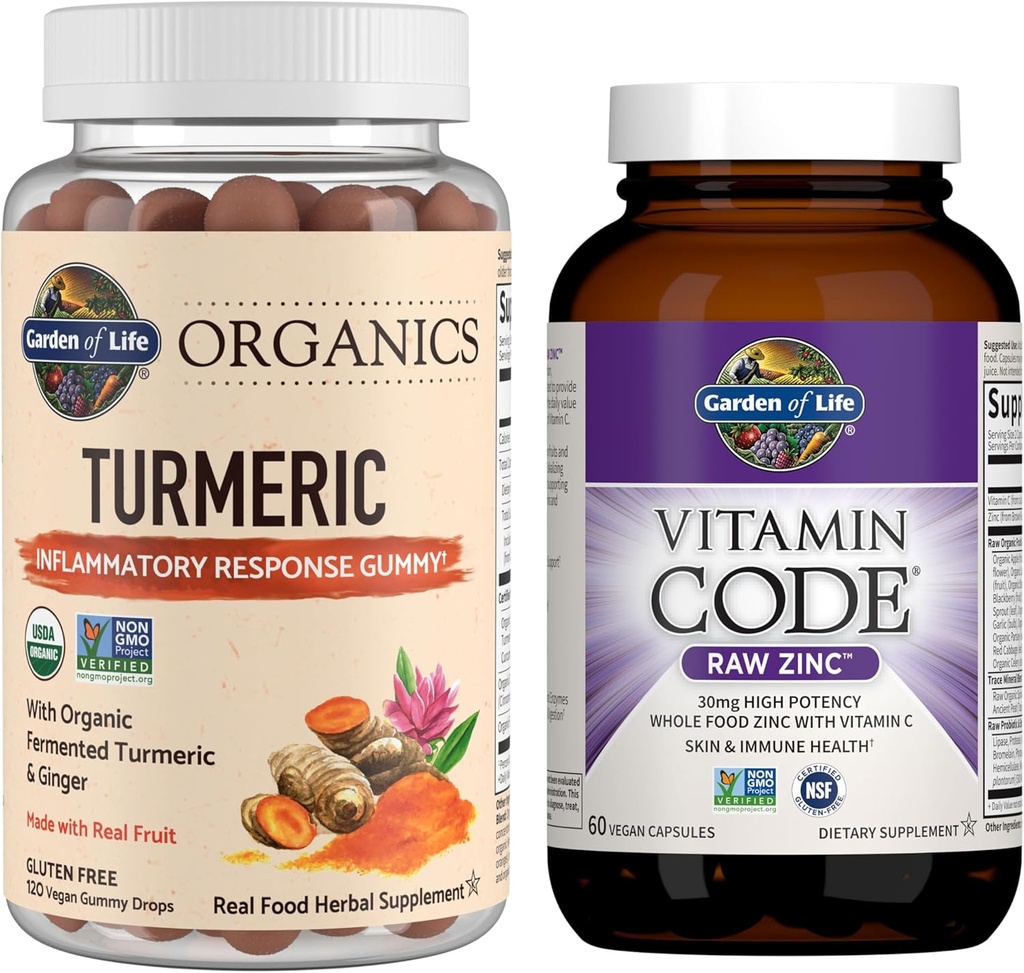 Have of Life Organics Gurkemeje Inflammatorisk reaktion Gummy, 120ct & Vitamin Code Høj potens Raw Zink, 60ct