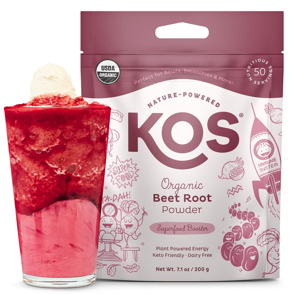 KOS Organic Beet Root Powder, USDA Certified - Superfood Plant Based Beetroot Ingredient for Stamina Stigende, Cirkulation - Non- GMO, Soy & Gluten- Free, 50 Serveringspose