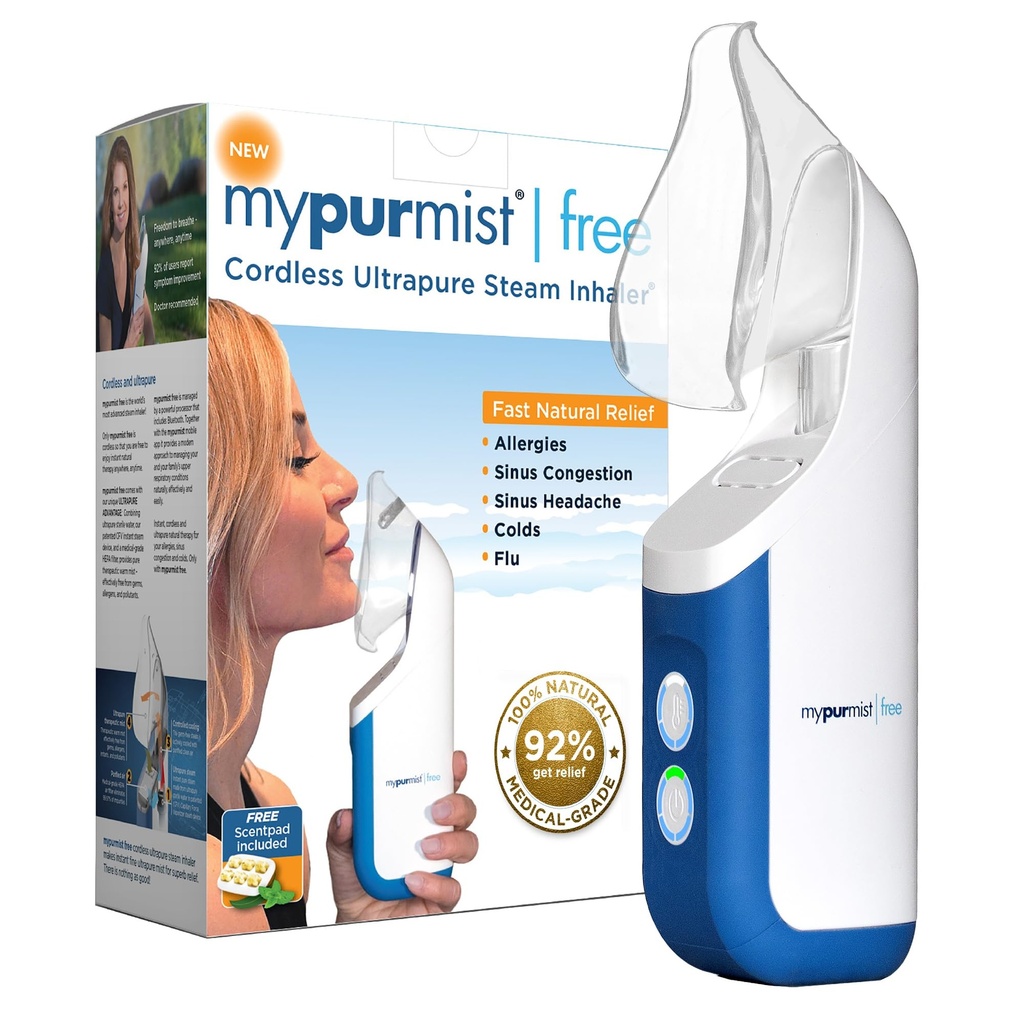 Mypurizer Free Ultrapure Cordless Steam Inhaler - Håndholdt Personlig & Battery- drevet dampmaskine, Vaporizer & Fumifier til Sinus Relief, Nasal Congestion, Cold & Hough, Vocal Care