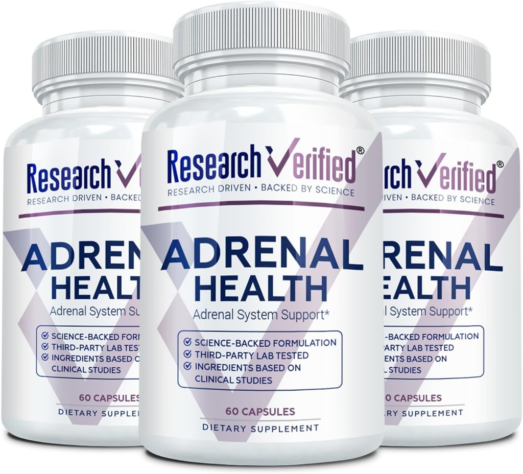 Research Verified Adrenal Support - 180 Capsules - Support Adrenal Gland Function, Boost Energy, Balance Cortisol - Mushrooms, B Vitamins, Bioflavonoids, BioPerine