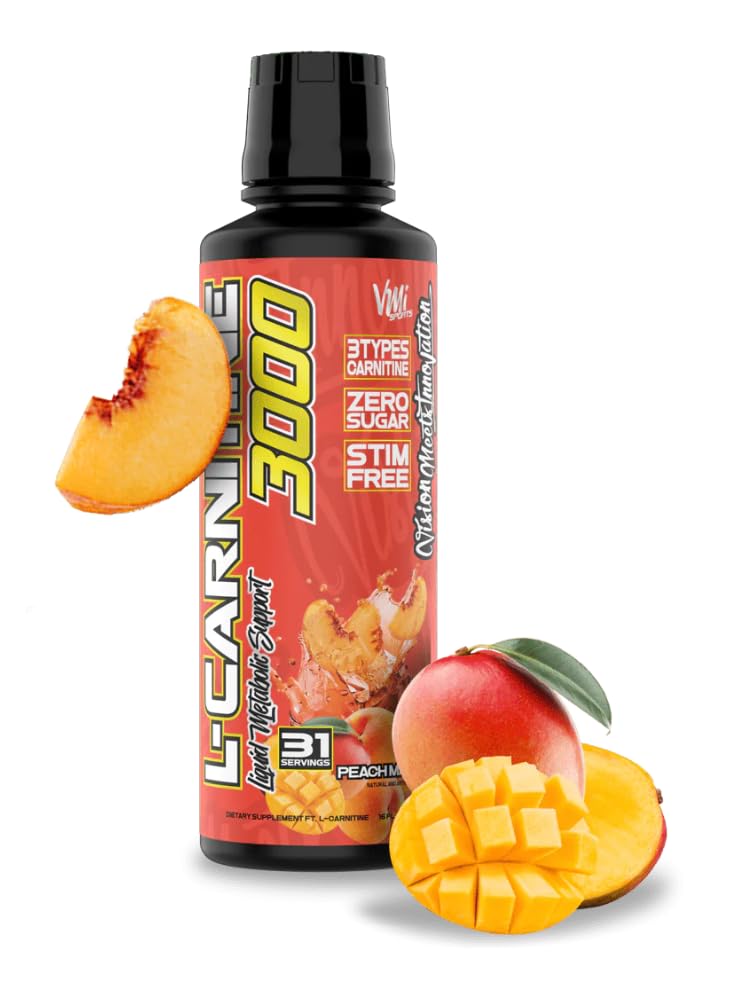 VMI Sports L- Carnitin 3000 Flydende • 124; 3000 mg Carnitin Supplement • 124; Zero Calorie Zero Sugar Keto Venlig for mænd og kvinder - Great Tasting • 124; 31 Servering (Peach Mango, 16 fl. oz.)
