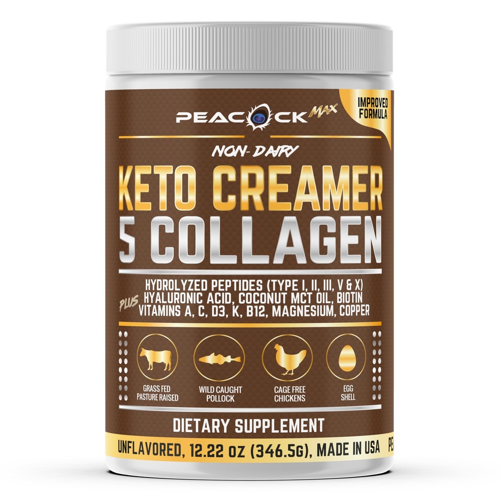 Collagen Keto Coffee Creamer Powder 12.2 oz - Hydrolyzed Collagen Peptider med kokos MCT Oil, B12, Magnesium, Unflavored Protein Powder, Sugar Free Coffee Creamer til smoothies & Baging