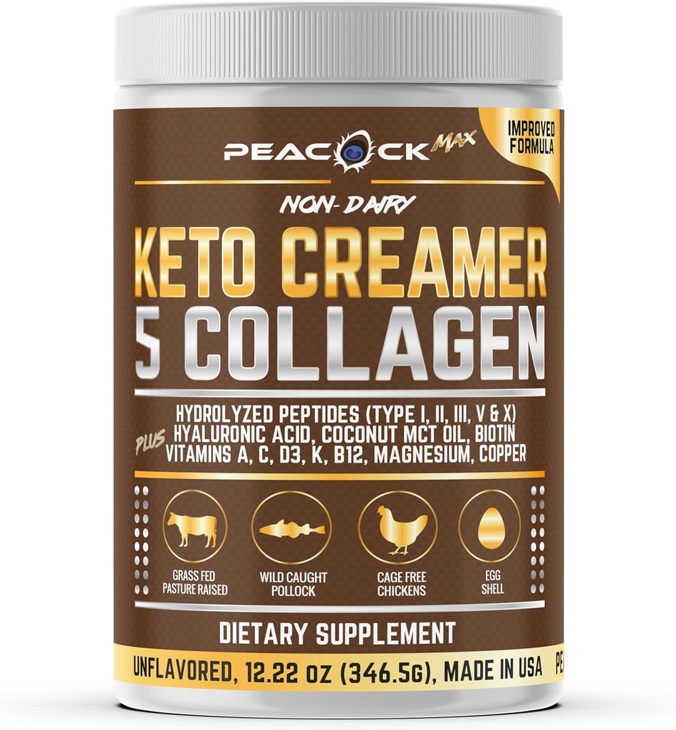 Collagen Keto Coffee Creamer Powder 12.2 oz - Hydrolyzed Collagen Peptider med kokos MCT Oil, B12, Magnesium, Unflavored Protein Powder, Sugar Free Coffee Creamer til smoothies & Baging
